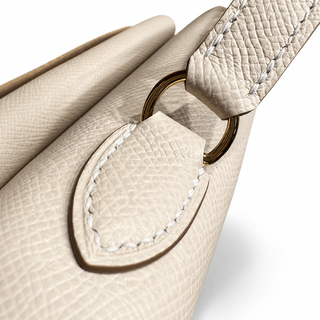 Kelly II SELLIER double-sided Kelly 20cm 10 Milkshake White Epsom Leather Gold Buckle — Elegant Structured Carry Style