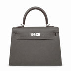 Kelly 25 pewter gray Epsom Silver Buckle fully handmade with wax thread — Sophisticated Carry Design