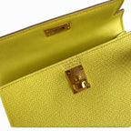 handmade Mini Kelly II 19cm imported Epsom Leather lemon yellow Gold Buckle — Elegant Compact Carry Style