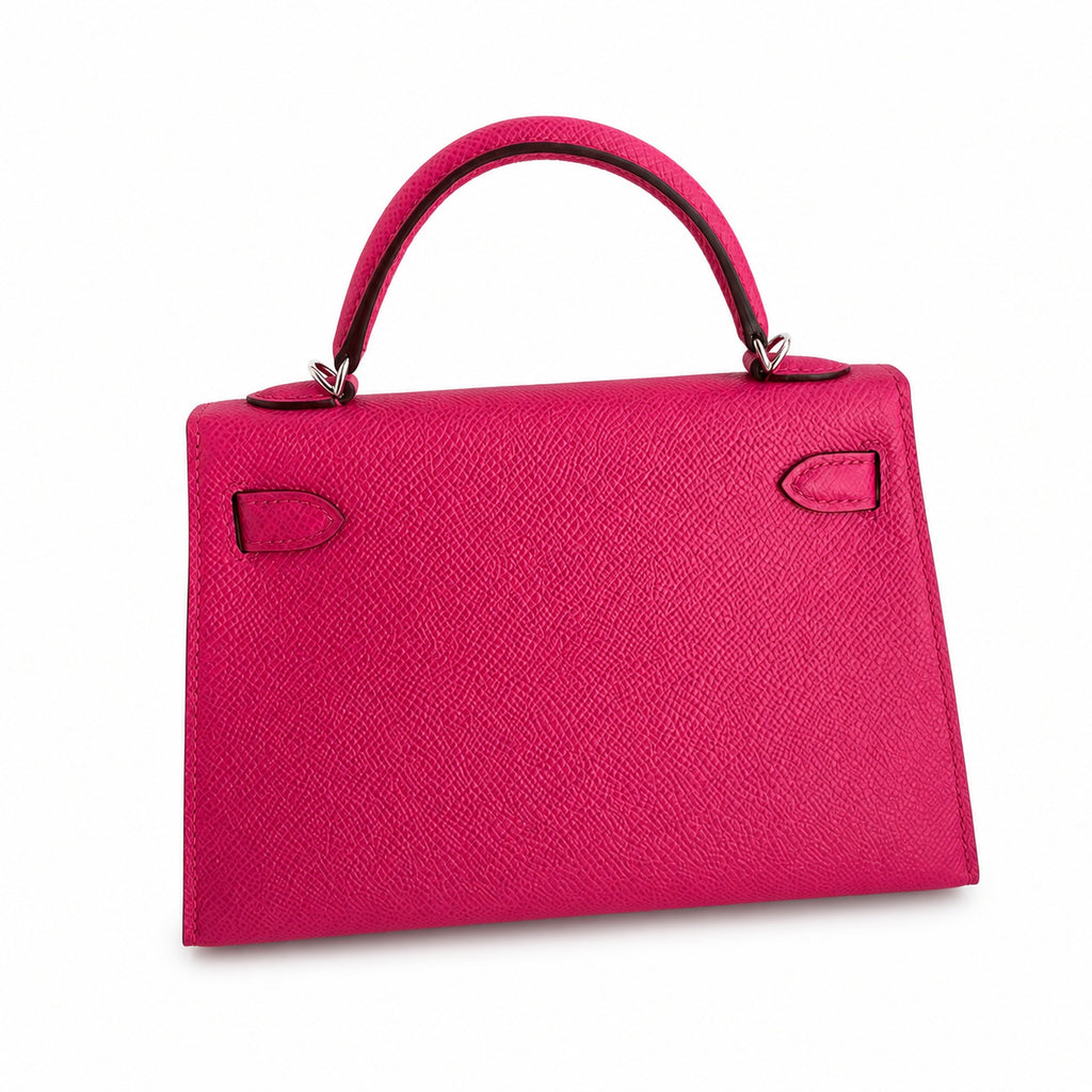 handmade Mini Kelly II 19cm imported Epsom Leather Pink Silver Buckle — Distinctive Petite Bag