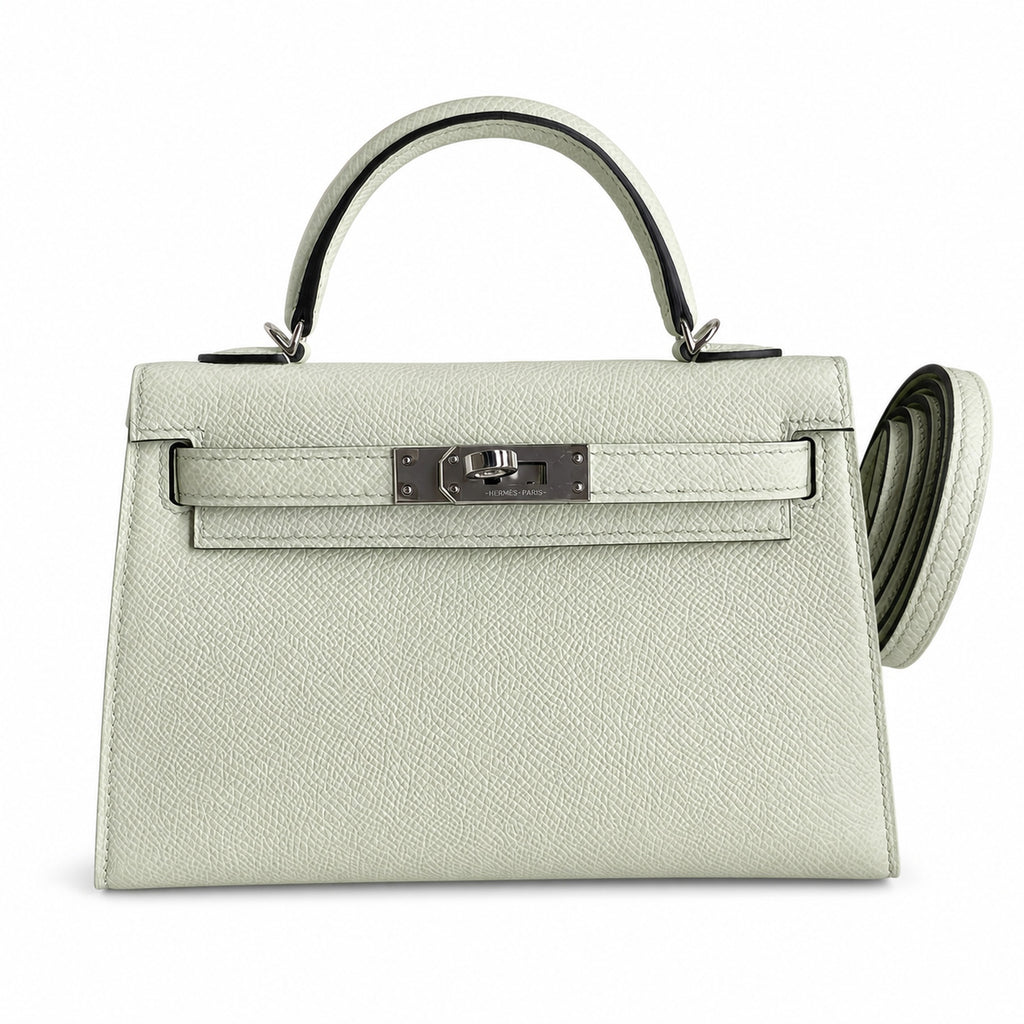 handmade Mini Kelly II 19cm imported Epsom Leather bubble green Silver Buckle — Elegant Compact Carry Style