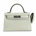 handmade Mini Kelly II 19cm imported Epsom Leather bubble green Silver Buckle — Elegant Compact Carry Style