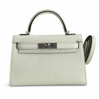handmade Mini Kelly II 19cm imported Epsom Leather bubble green Silver Buckle — Elegant Compact Carry Style