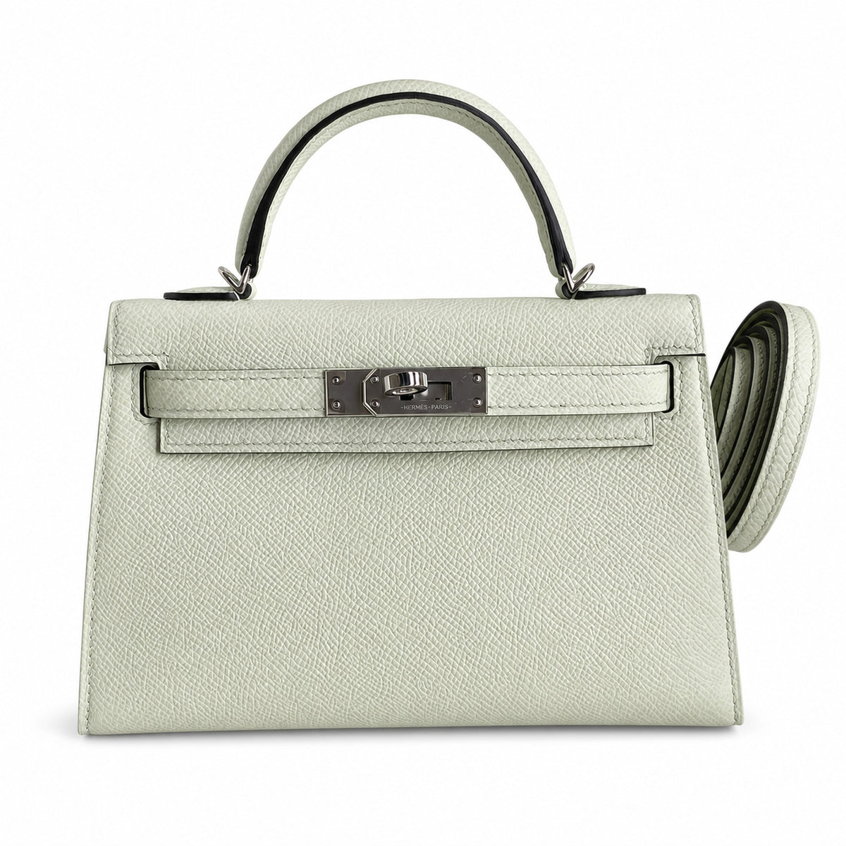 handmade Mini Kelly II 19cm imported Epsom Leather bubble green Silver Buckle — Elegant Compact Carry Style