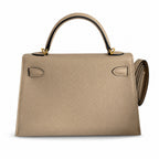 handmade Mini Kelly II 19cm imported Epsom Leather turtle dove gray Gold Buckle — Polished Compact Handbag