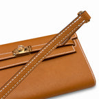 Kelly to go Color: ck37/Gold Size: 19*11.5*1.5cm Leather: Epsom Hardware: Gold Kelly crossbody bag, Golden Brown, cowhide, Gold Buckle, handmade P — Elegant Petite Clutch
