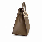 Kelly 28cm Gold Buckle (Gold) Epsom 18 Elephant Gray Etoupe handmade — Classic Hand-Carry Silhouette