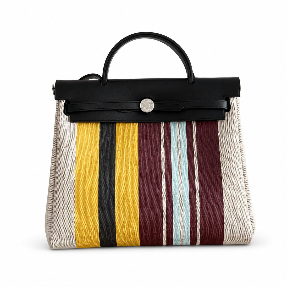 Saddle-Influenced Canvas Hand-Carry Style: Herbag 31cm Saddle-Inspired Canvas Body with Leather Handle and Shoulder Strap