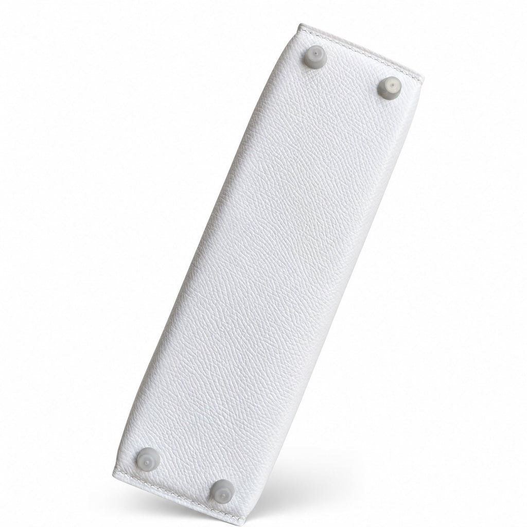 handmade Mini Kelly II 19cm imported Epsom Leather pure White Silver Buckle — Small Structured Carry Style