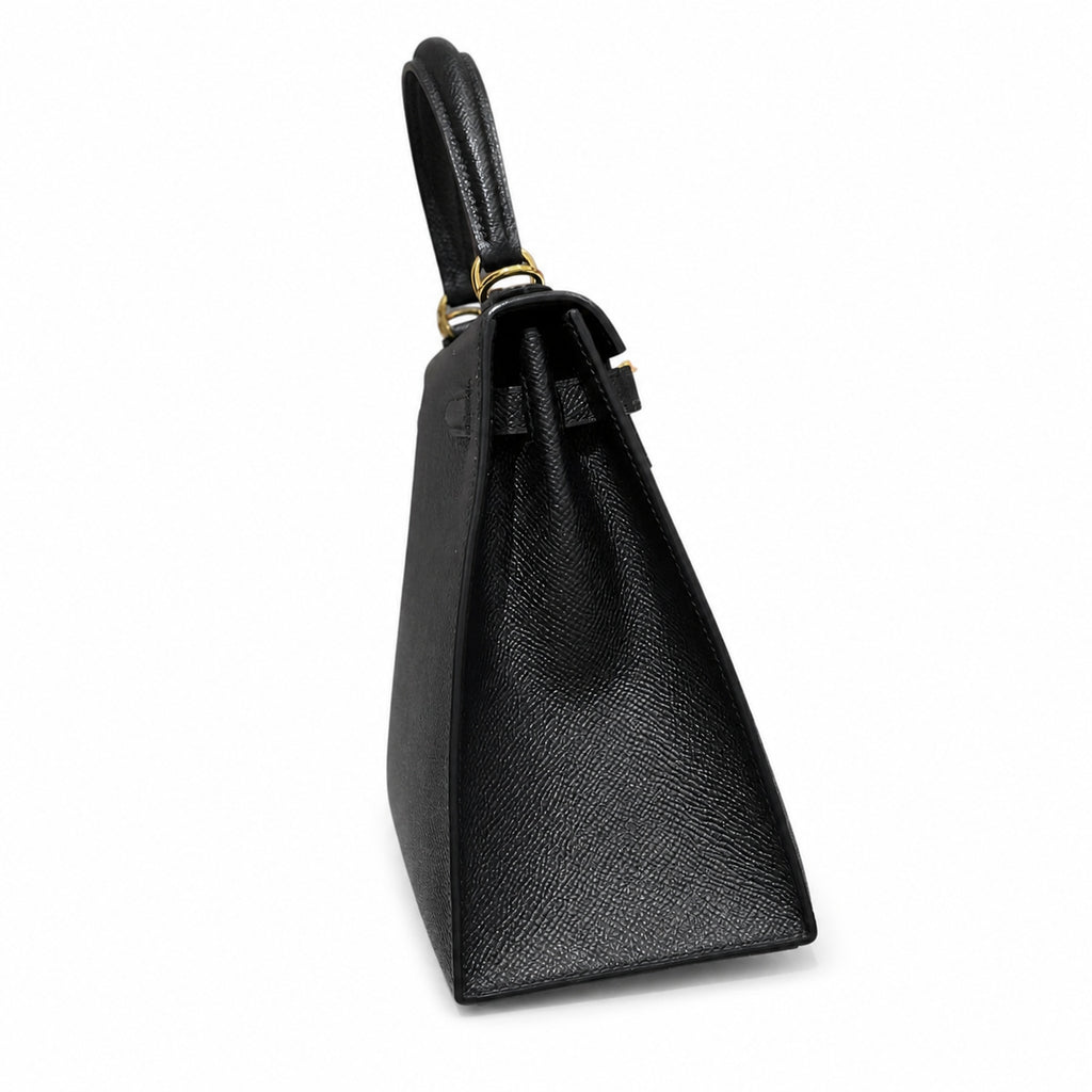 Kelly 25cm in Black Epsom Leather with Gold Buckle Handmade — Refined Top-Handle Bag