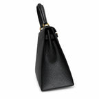 Kelly 25cm in Black Epsom Leather with Gold Buckle Handmade — Refined Top-Handle Bag