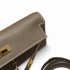 Refined Small Hand-Carry Bag: Kelly to go Color: ck18/etoupe Size: 19*11.5*1.5cm Leather: Epsom Hardware: Gold Kelly shoulder crossbody bag, Elephant Gray, cowhide, Gold Buckle