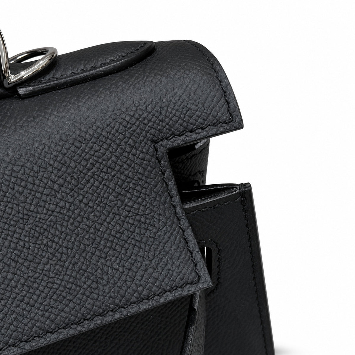 Timeless Top-Handle Design: Kelly 32cm in Black Epsom Leather with Silver Buckle Handmade