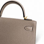 handmade Mini Kelly II 19cm imported Epsom Leather asphalt gray Gold Buckle — Small Structured Carry Style