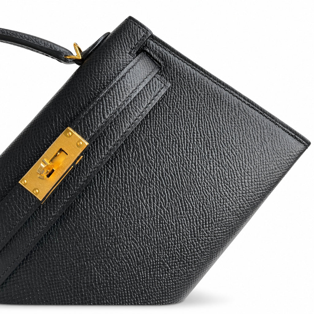 Mini Kelly II 19cm Epsom Leather Black Gold Buckle — Refined Mini Handbag