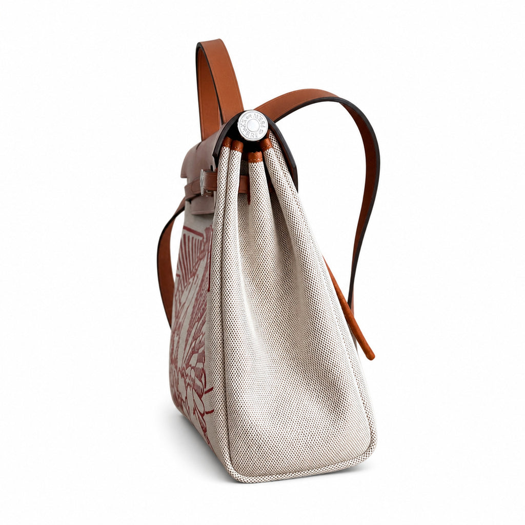 Timeless Leather-Accented Canvas Carry: Herbag 31cm Saddle-Inspired Canvas Body with Leather Handle and Shoulder Strap