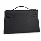 First generation handbag evening bag Kelly 22cm Epsom Leather Black Gold Buckle wax thread — Refined Top-Handle Bag