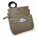Kelly Depeches 25cm Epsom Leather, 18 Elephant Gray, Silver Buckle — Structured Hand-Carry Clutch