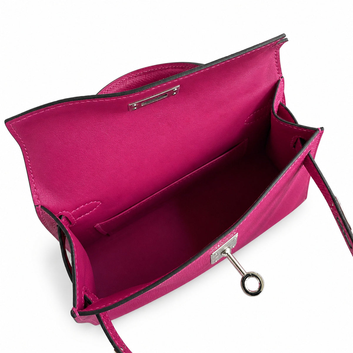 handmade Mini Kelly II 19cm imported Epsom Leather Rose Purple Silver Buckle — Compact Top-Handle Bag