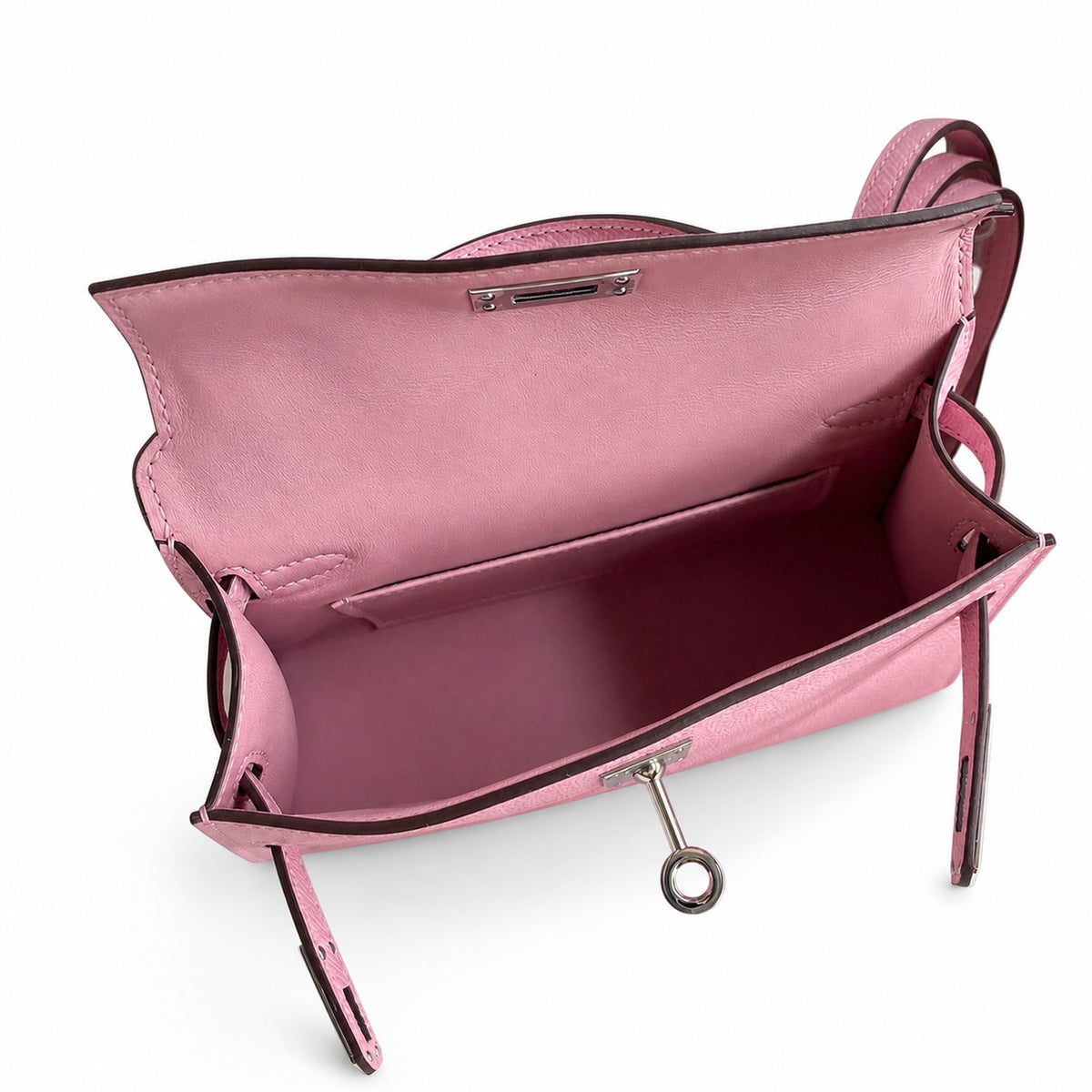 handmade Mini Kelly II 19cm imported Epsom Leather, malva purple, Silver Buckle — Sophisticated Small-Scale Bag