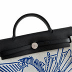 Herbag 31cm Saddle-Inspired Canvas Body with Leather Handle and Shoulder Strap — Refined Canvas Body with Leather Details