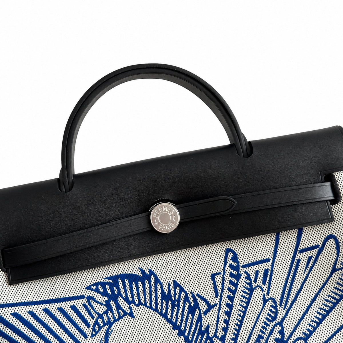 Herbag 31cm Saddle-Inspired Canvas Body with Leather Handle and Shoulder Strap — Refined Canvas Body with Leather Details