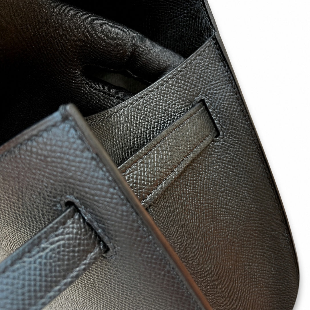 Kelly depeches 36cm Epsom Leather 89 Noir Black top handcrafted — Distinctive Clutch Silhouette