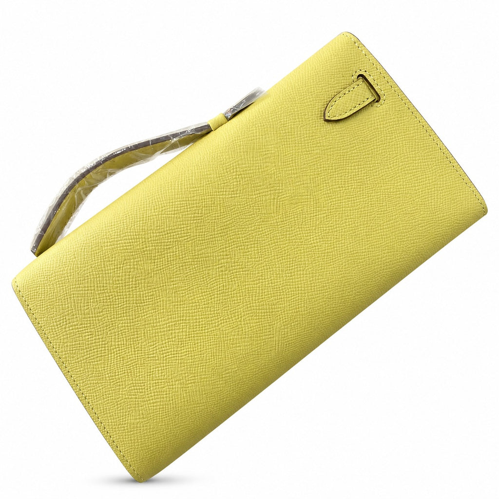 Kelly cut 31 handbag Epsom chick yellow Silver Buckle — Polished Compact Clutch