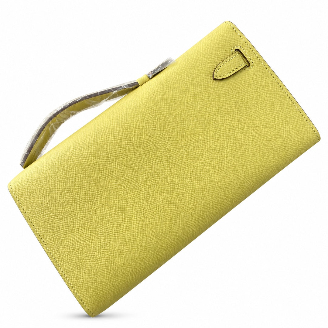Kelly cut 31 handbag Epsom chick yellow Silver Buckle — Polished Compact Clutch