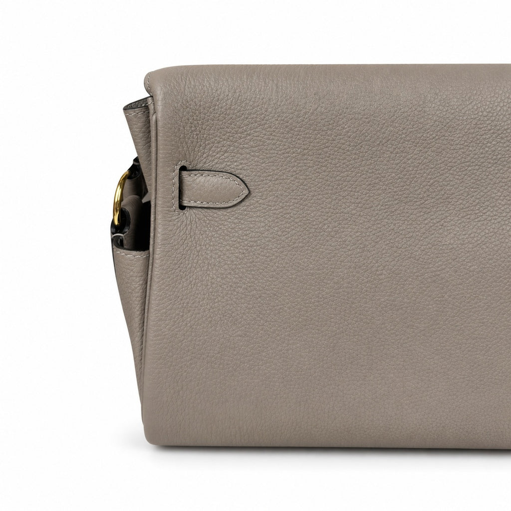 Kelly Messenger messenger bag for men and women, light gray Gold Buckle, imported leather, all-steel hand-waxed thread, the highest — Refined Top-Handle Bag