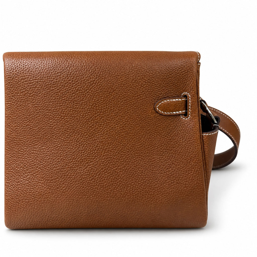 Kelly Messenger messenger bag for men and women, Fubao leather Gold Brown Silver Buckle, imported leather, all-steel hand-waxed thread, the highest — Versatile Structured Bag