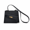 Kelly Double-Sided Epsom Leather in Black with Gold Buckle — Refined Reversible Carry Design