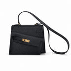 Kelly Double-Sided Epsom Leather in Black with Gold Buckle — Refined Reversible Carry Design