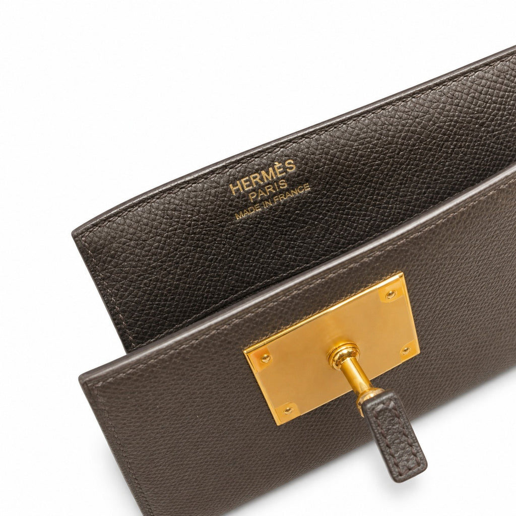 Kelly depeches 36cm Epsom Leather 89 Noir Black top handcrafted — Distinctive Clutch Silhouette