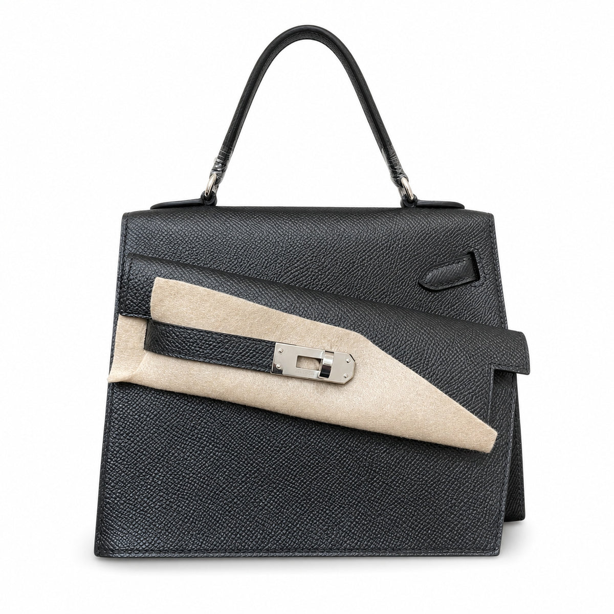 Kelly Desordre 20cm Sellier double-sided Epsom original palm print leather ck89 Black Noir Silver Buckle PHw top hand sewing — Refined Reversible Carry Design