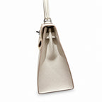 Kelly 28cm in Milkshake White Epsom Leather with Silver Buckle Handmade — Versatile Structured Bag