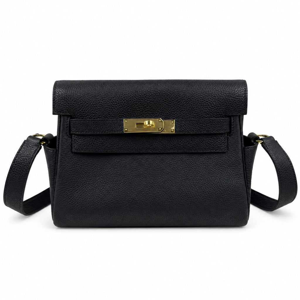 Kelly Messenger messenger bag for men and women, Black Gold Buckle, imported leather, all-steel hand-waxed thread, the highest cost-effectiveness — Sophisticated Carry Design