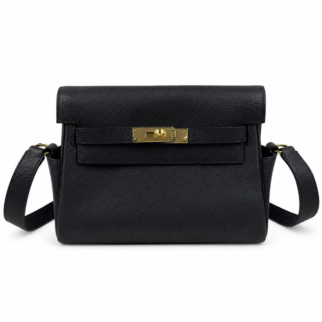 Kelly Messenger messenger bag for men and women, Black Gold Buckle, imported leather, all-steel hand-waxed thread, the highest cost-effectiveness — Sophisticated Carry Design