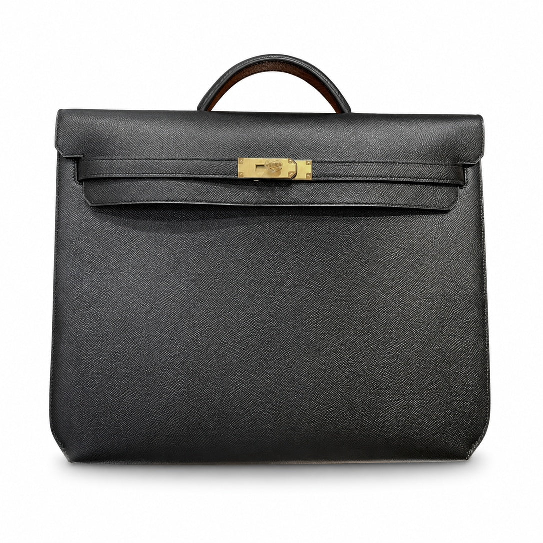 Kelly Depeche 36cm Epsom Leather 89 Noir Black top handcrafted — Slim Hand-Carry Design