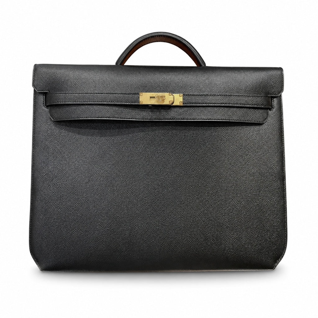 Kelly Depeches 36cm Epsom Leather 89 Noir Black top handcrafted — Streamlined Clutch Bag