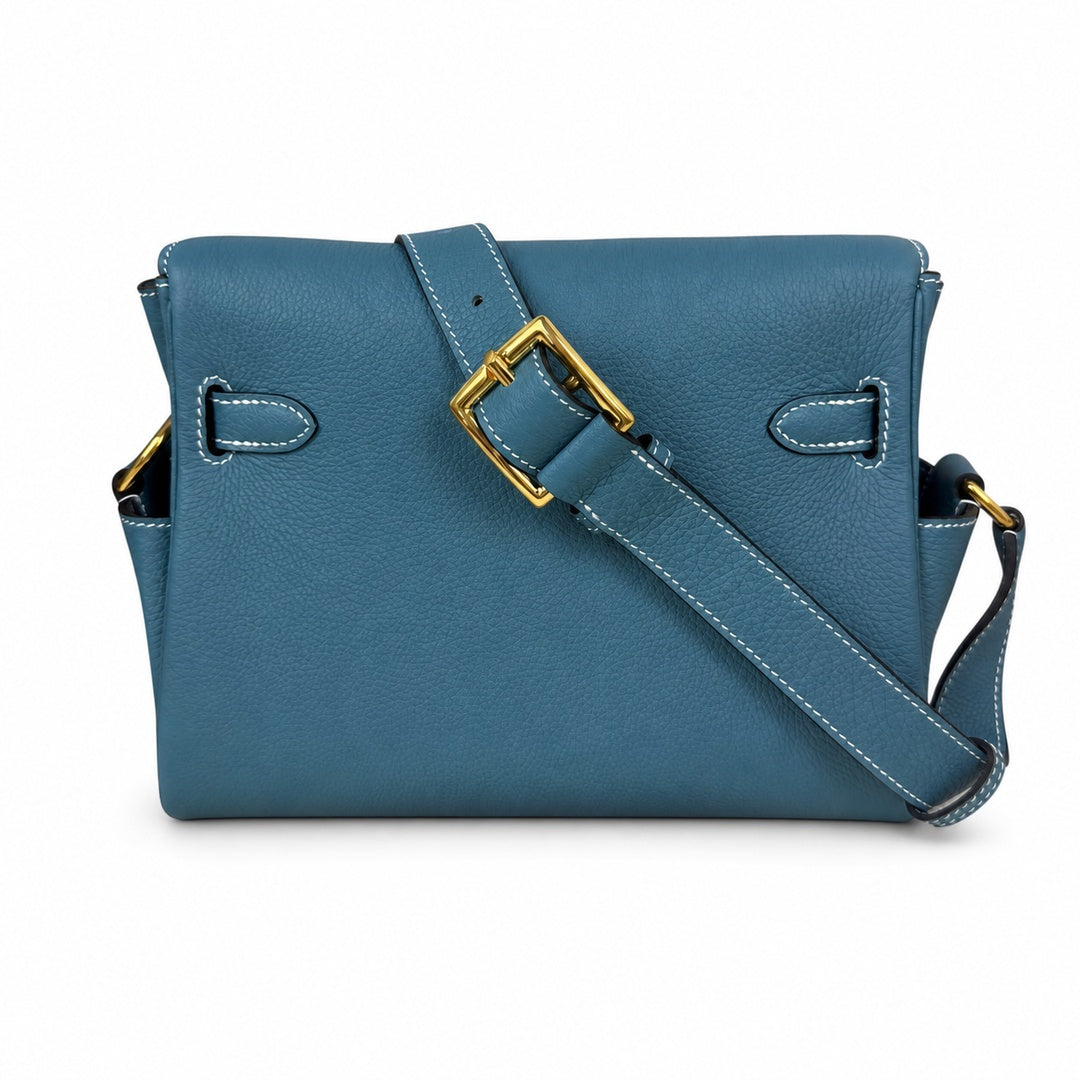 Kelly Messenger messenger bag for men and women, denim orchid buckle, imported leather, all-steel hand-waxed thread, the highest cost-effectiveness — Streamlined Top-Handle Handbag