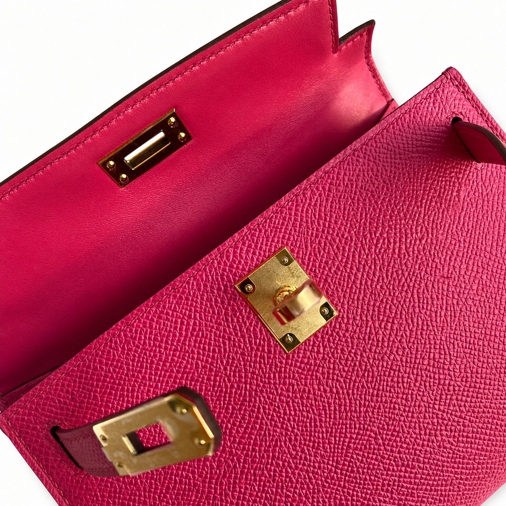 handmade Mini Kelly II 19cm imported Epsom Leather Pink Gold Buckle — Timeless Mini Top-Handle Design