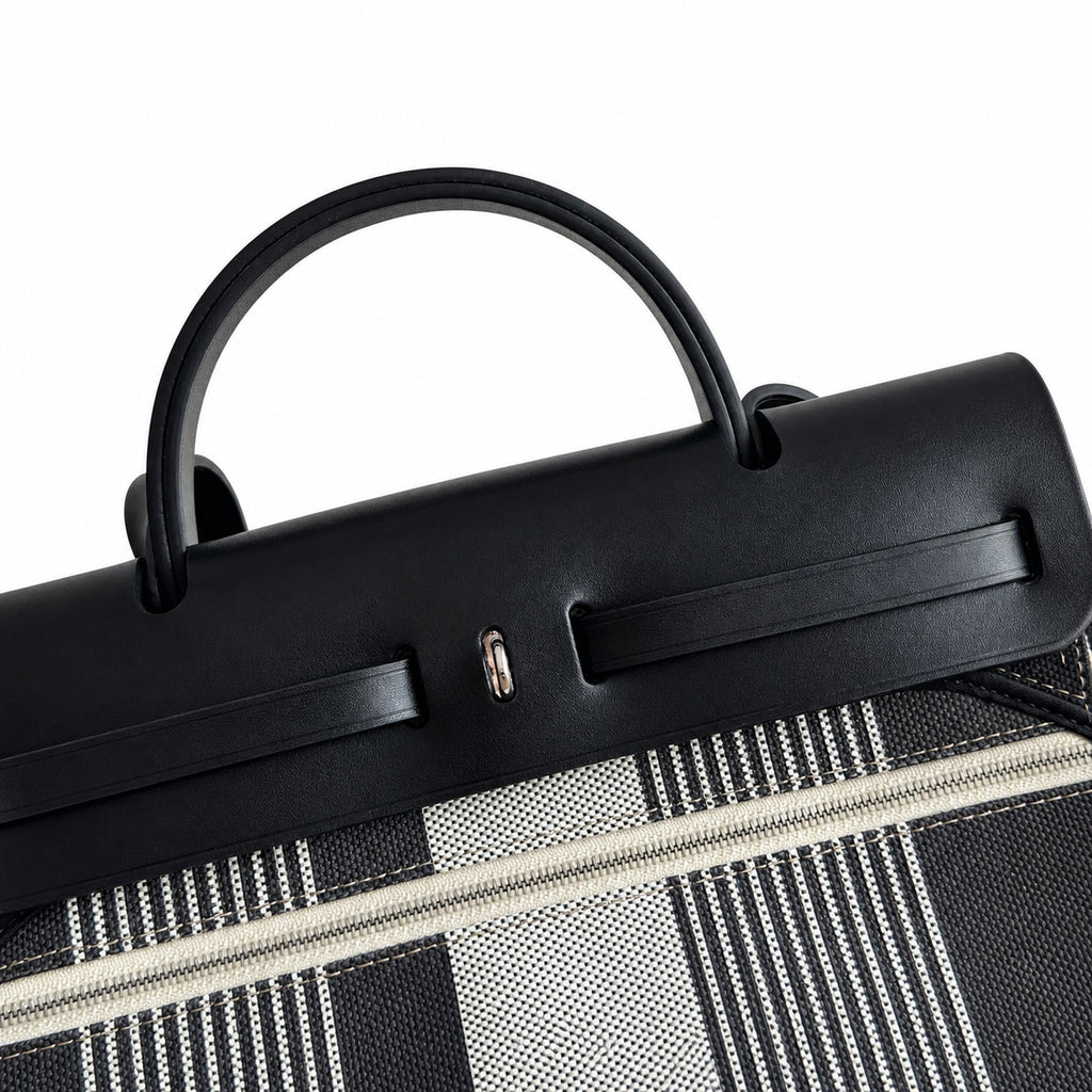 Saddle-Inspired Canvas Bag: Herbag 31cm Saddle-Inspired Canvas Body with Leather Handle and Shoulder Strap