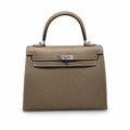 Distinctive Hand-Carry Bag: Kelly 25cm in Elephant Gray Epsom Leather with Silver Buckle Handmade