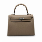 Distinctive Hand-Carry Bag: Kelly 25cm in Elephant Gray Epsom Leather with Silver Buckle Handmade