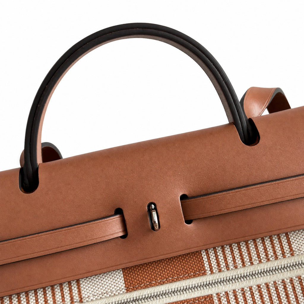 Leather-Handled Canvas Shoulder Bag: Herbag 31cm Saddle-Inspired Canvas Body with Leather Handle and Shoulder Strap