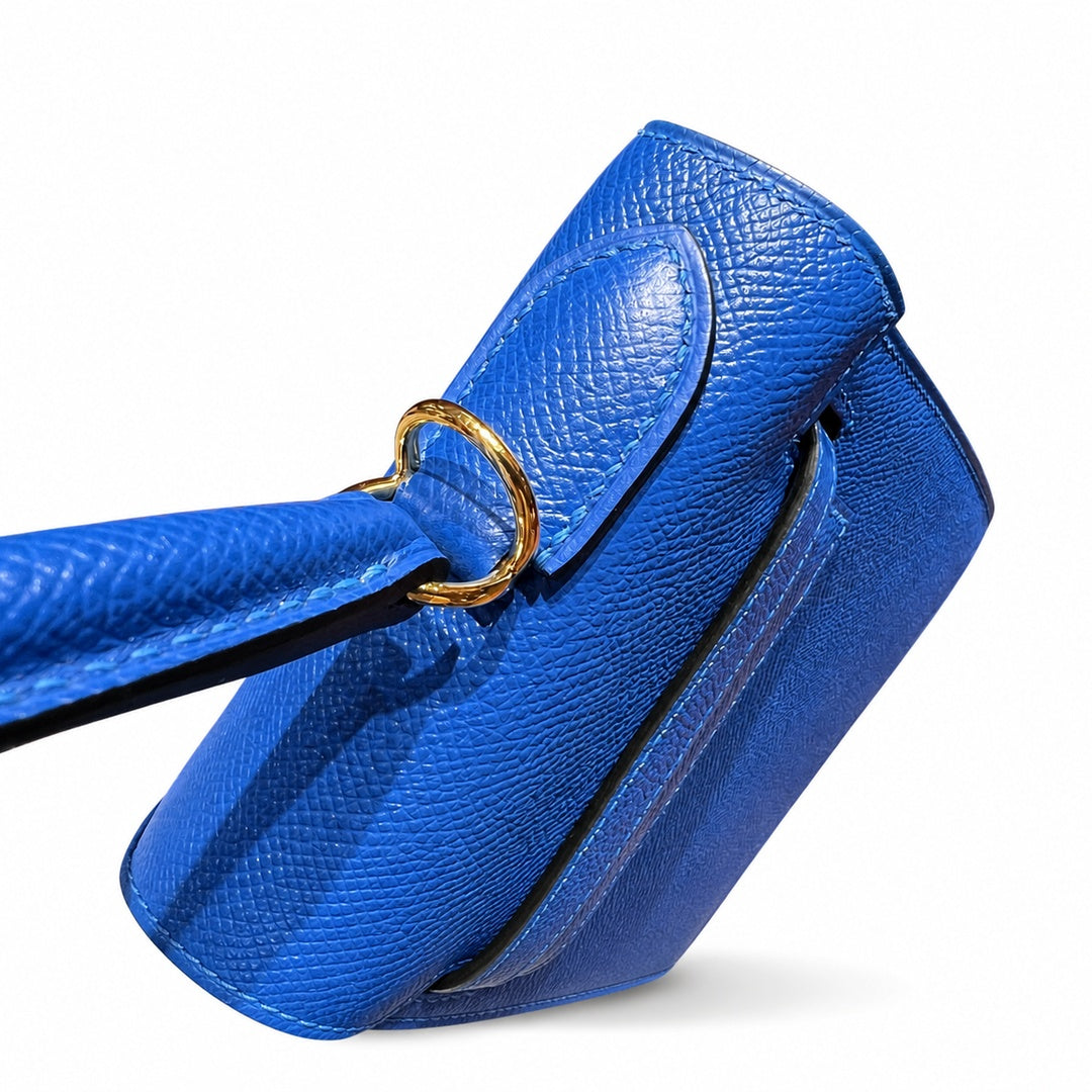 Kelly 28cm Epsom Leather 73 Bleu Saphir sapphire blue combined with 71 Bleu France French blue top handcraft — Refined Top-Handle Bag