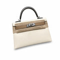 Mini Kelly II 19cm in Nata & Chai & Gris Meyer Epsom Leather with Silver Buckle — Versatile Mini Carry Design