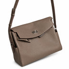 Kelly Messenger messenger bag, large size, pewter gray Togo Leather, Pre-order Togo calfskin messenger bag. - Flap with swivel hardware - Large — Polished Structured Handbag