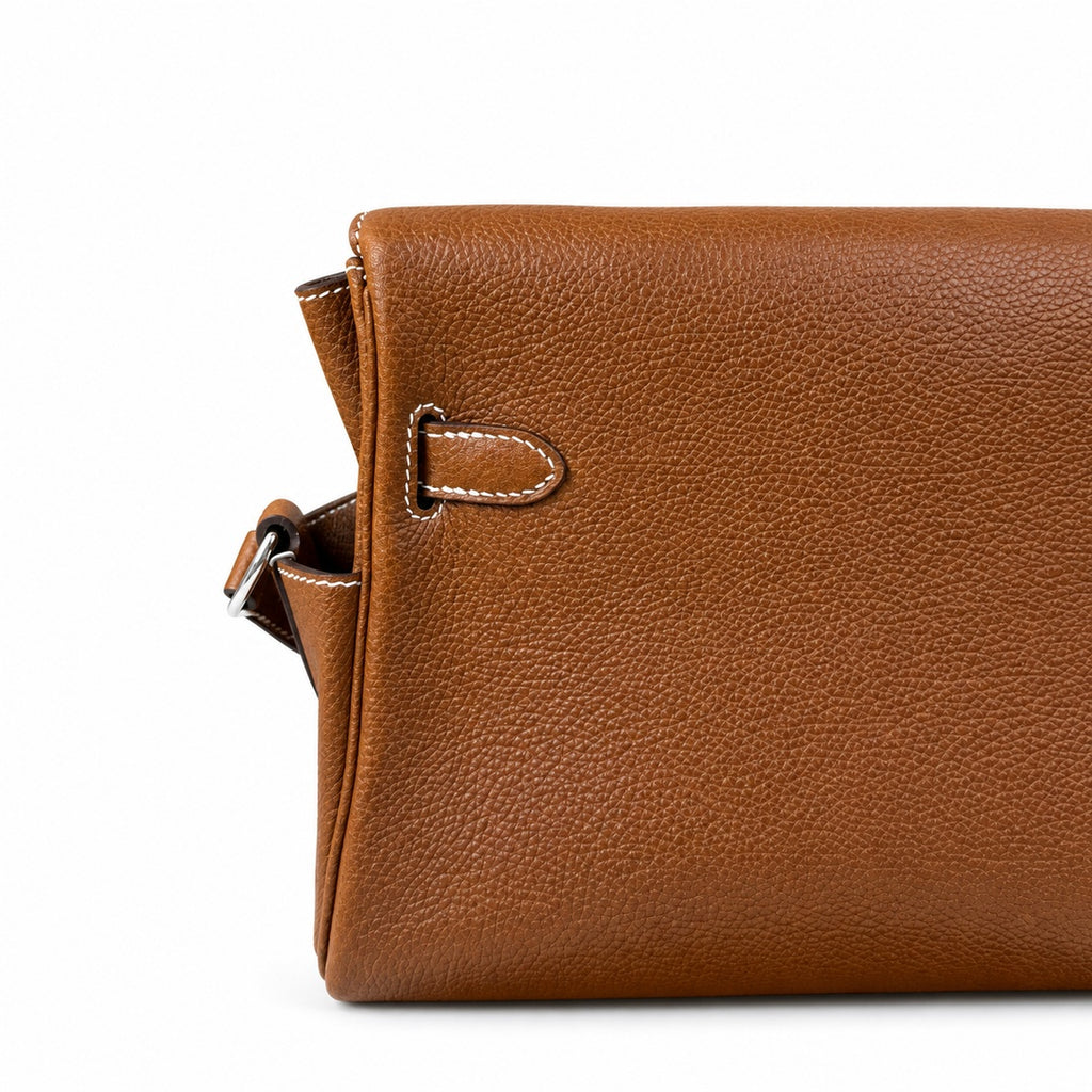 Kelly Messenger messenger bag for men and women, Fubao leather Gold Brown Silver Buckle, imported leather, all-steel hand-waxed thread, the highest — Versatile Structured Bag
